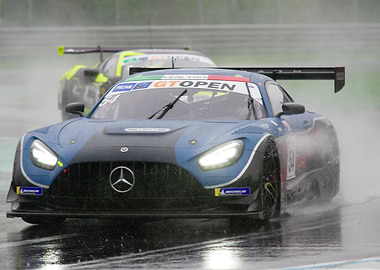 Mercedes AMG GT3 racing in the rain