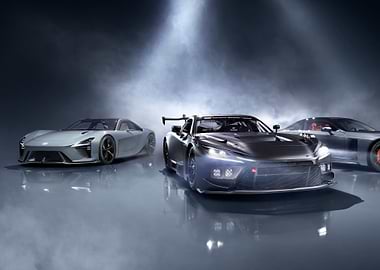 Three Sports Cars in Studio Setting