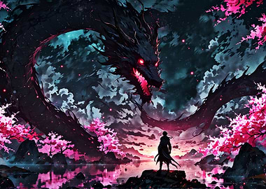 Dragon and Warrior in Cherry Blossom