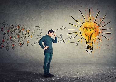 Man Contemplating Lightbulb Idea