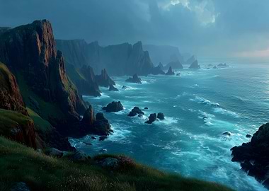 Dramatic Coastal Landscape with Cliffs and Ocean Waves