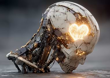Cybernetic Skull with Glowing Heart