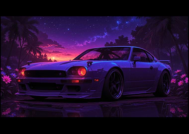 Retro Car in a Vaporwave Landscape