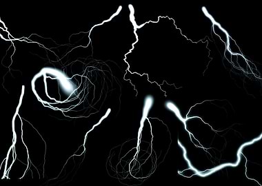 Lightning Strikes on Black Background