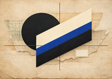 Abstract Geometric Collage with Black and Blue