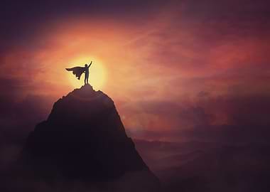 Silhouette of a Hero on Mountain Peak