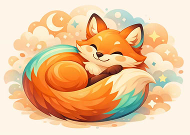 Cute Sleeping Fox Illustration
