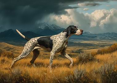 English Pointer Dog in Mountain Landscape Painting