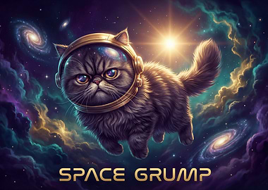 Space Grump Cat in Astronaut Helmet