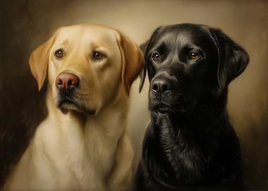 Labrador Retrievers: Black and Yellow Portrait