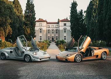 Two Lamborghini Cars with Open Doors