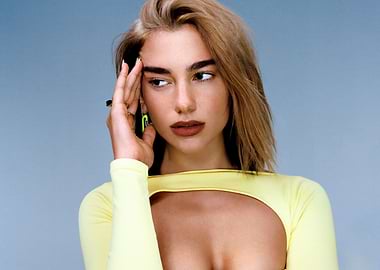 Dua Lipa portrait in yellow top