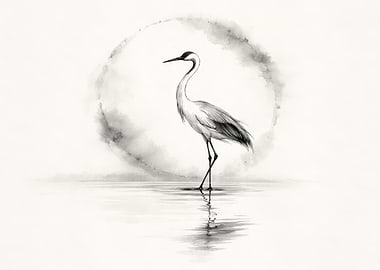 Elegant Crane in Watercolor Style