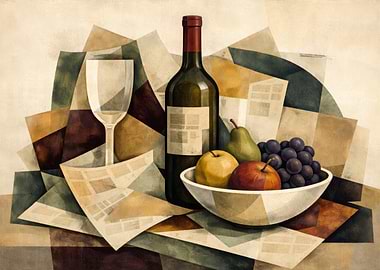 Abstract Still Life with Wine and Fruit