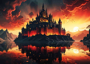 Fantasy Castle at Sunset Reflection