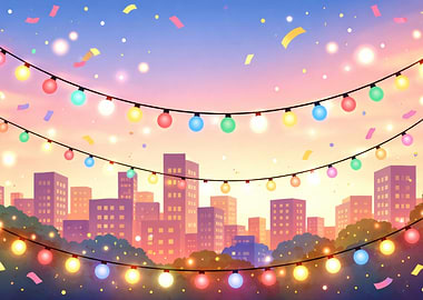 City Celebration with Colorful Lights