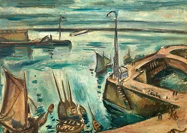 Impressionist Harbor Scene Painting