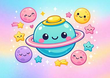 Cute Kawaii Planets and Stars Illustration