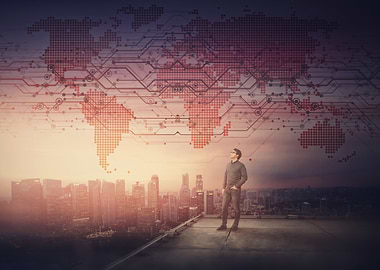 Global Network Connection over Cityscape