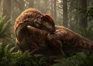 Dilophosaurus in a Lush Forest