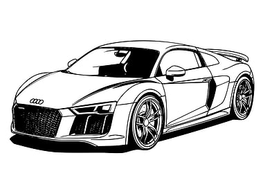 Audi R8 Black and White Illustration