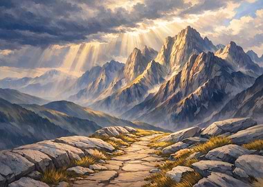 Mountain Landscape with Sunlight and Path