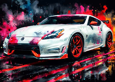 Nissan 370Z with Colorful Abstract Background