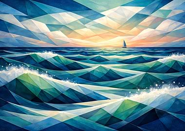 Geometric Ocean Waves with Sailboat