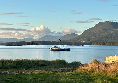 Fishing boat on calm water