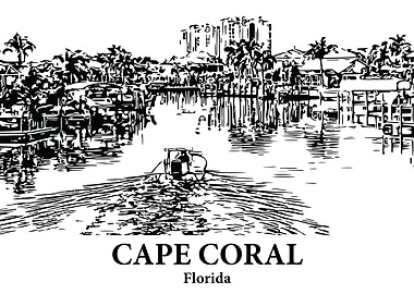 Cape Coral Florida Waterfront Drawing