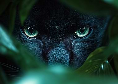 Black Panther Eyes in Green Foliage