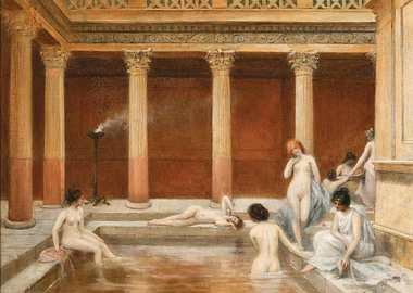 Classical Bathhouse Scene with Nude Figures