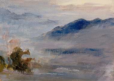 Mountain Landscape Painting with Fog