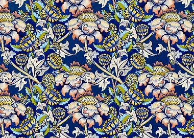 Floral Pattern on Dark Blue Background