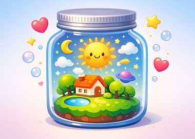 Cartoon Landscape in a Jar
