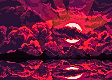 Pixel Art Sunset Reflection