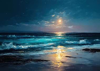 Moonlit Ocean Waves Painting
