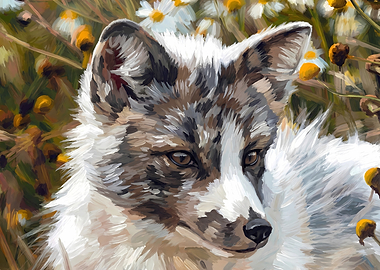 Fox Portrait in a Floral Field
