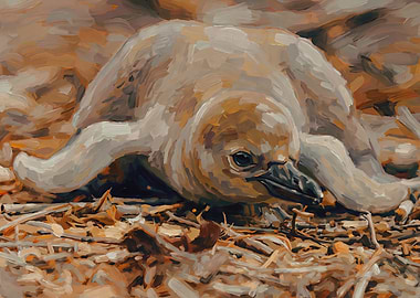 Painting of a Baby Bird in Nest