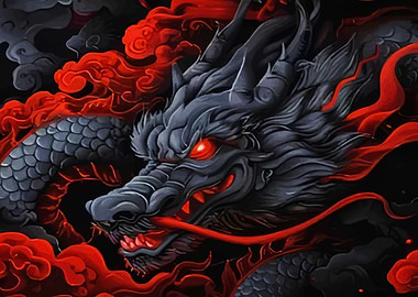 Gray Dragon with Red Eyes and Smoke
