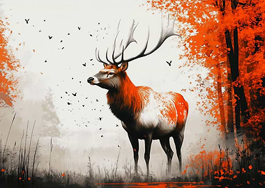 Majestic Stag in Autumnal Forest