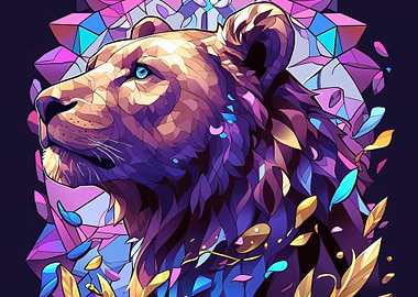 Abstract Lion Portrait with Geometric Elements