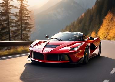 Red Ferrari on Mountain Road