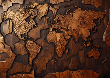 Wooden World Map Art