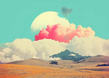 Surreal Landscape with Pink Clouds