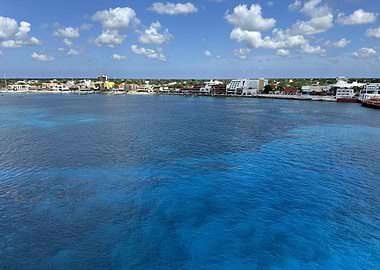 Coastal Town View with Blue Ocean