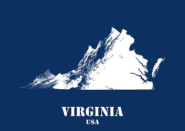 Virginia USA State Minimalist White Topographic Contour Relief Map featuring terrain on navy blue background