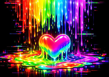 Rainbow Heart Dripping Paint