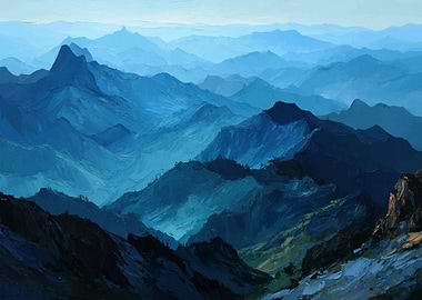 Blue Mountain Range Oil Painting