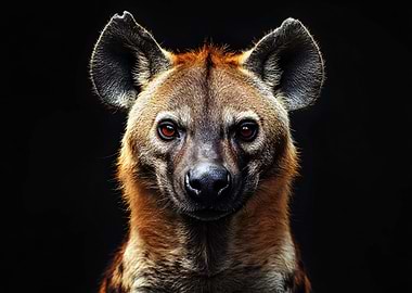 Hyena Portrait on Black Background